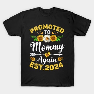 Womens Promoted To Mommy Again 2024 Sunflower Floral Mothers Day T-Shirt